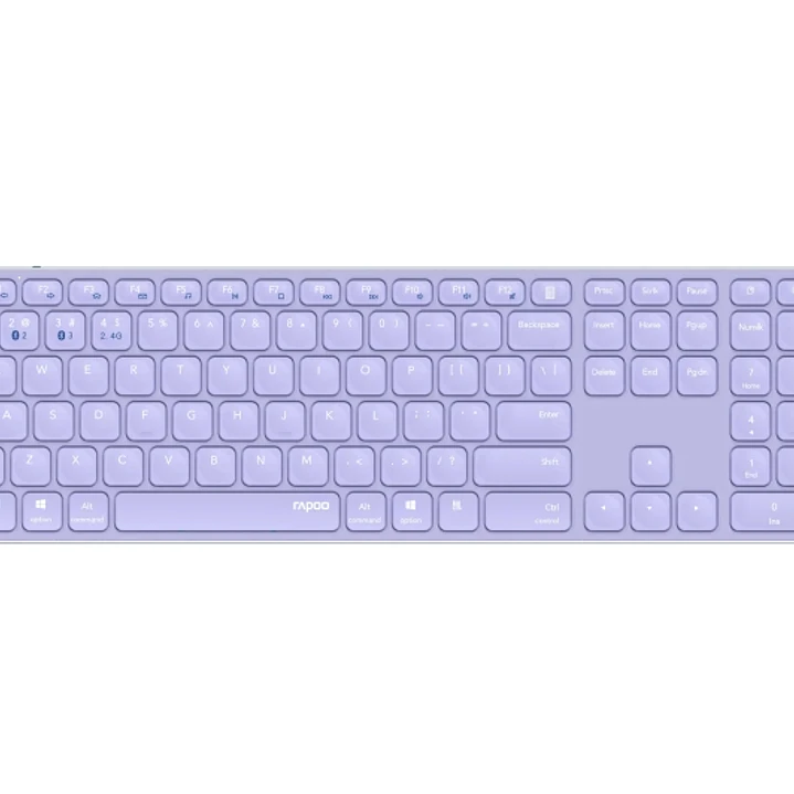 Rapoo E9800M Teclado Compacto Ultafino Inalambrico - Bluetooth y 2.4GHz - Base de Aluminio - Bateria Recargable Ecologica - Color Purpura 1
