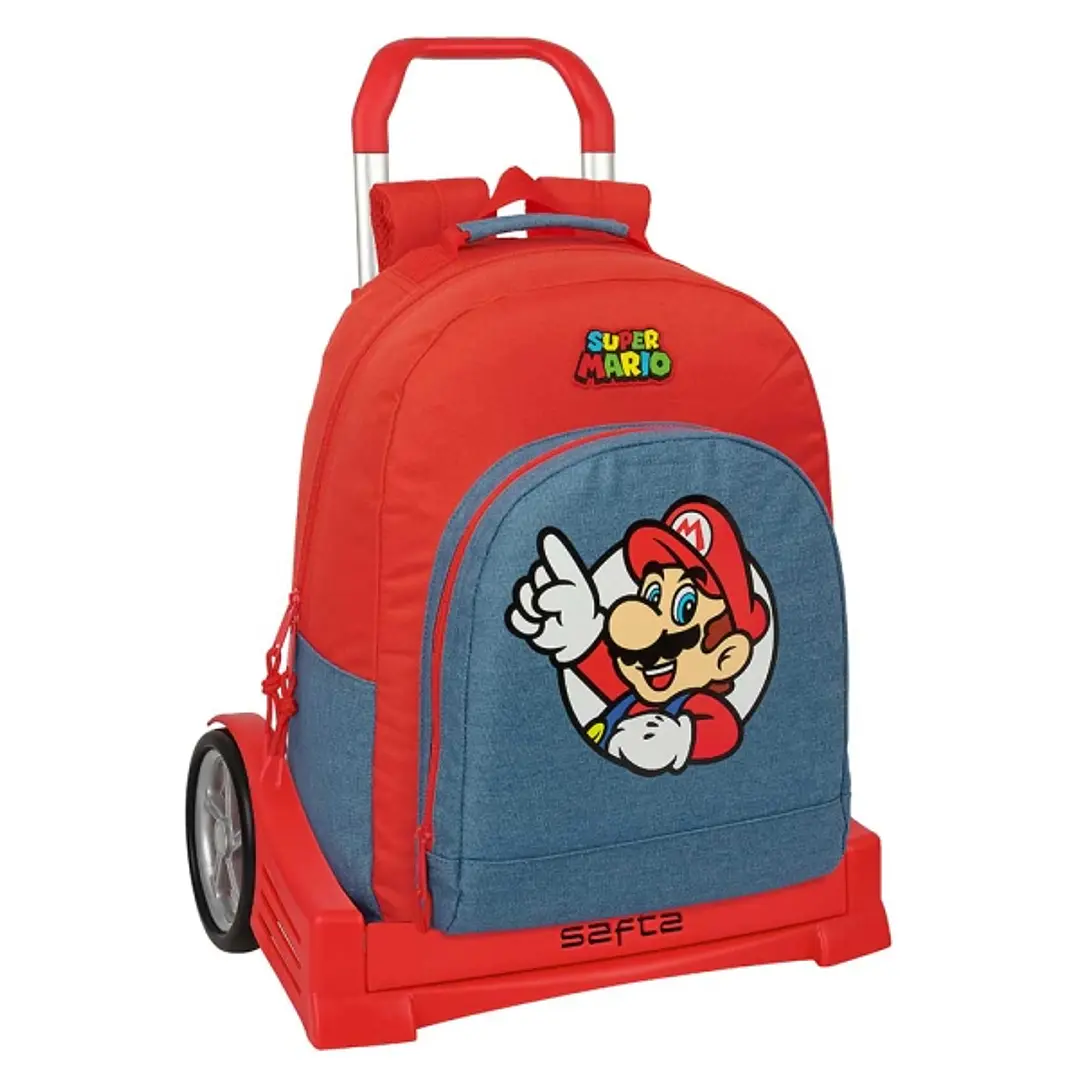 Safta Super Mario Mochila con Carro - Extraible - Bolsillo Frontal - Cremallera con Doble Tirador - Asa de Mano - 32x42x15cm - Color Rojo y Azul 1
