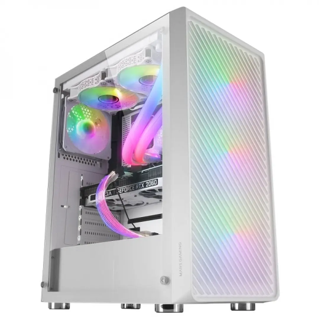 Mars Gaming MC-F Semitorre Gaming - 4 Ventiladores ARGB - Ventana Cristal Templado - Soporte Refrigeracion Liquida - Color Blanco 1