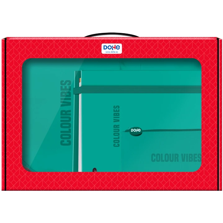 Dohe Colour Vibes Pack de Mochila + Carpeta A4 Recambio + Portatodo Triple - Todo en un Maletin Perfecto para Regalo - Color Verde 1