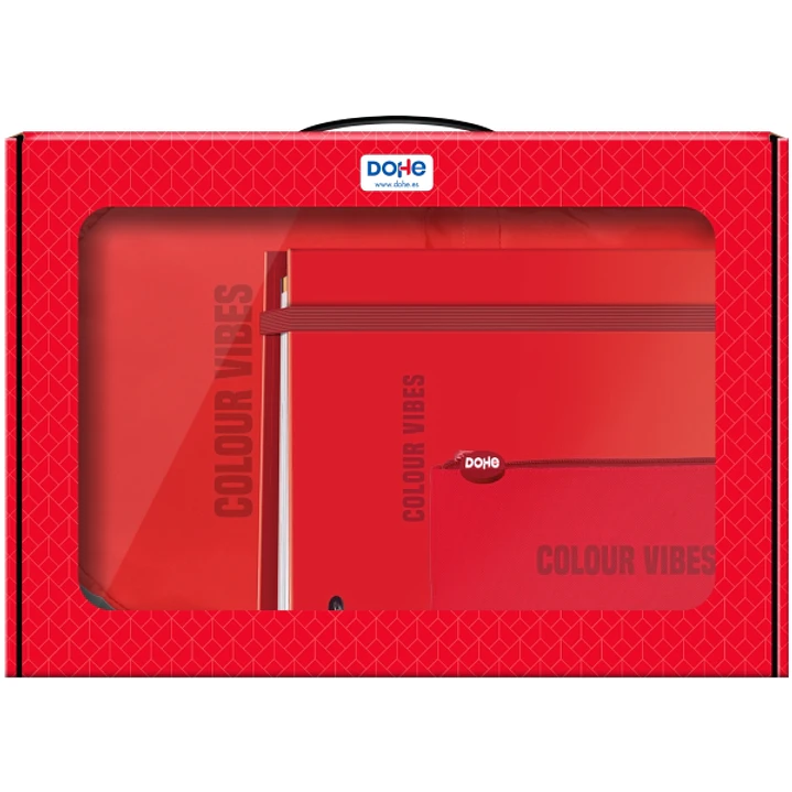 Dohe Colour Vibes Pack de Mochila + Carpeta A4 Recambio + Portatodo Triple - Todo en un Maletin Perfecto para Regalo - Color Rojo 1