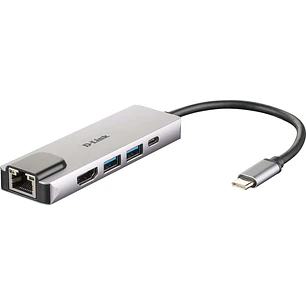 D-Link Hub USB-C 5 en 1 2 Puertos USB 3.0 + 1 HDMI + 1 RJ45 - Plug & Play