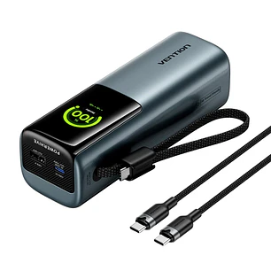 Vention Powerbank de 27000mAh - Potencia de Salida hasta 200W - Cable USB-C Integrado - Power Delivery - USB-A - USB-C - Pantalla TFT - Apto para Viaj
