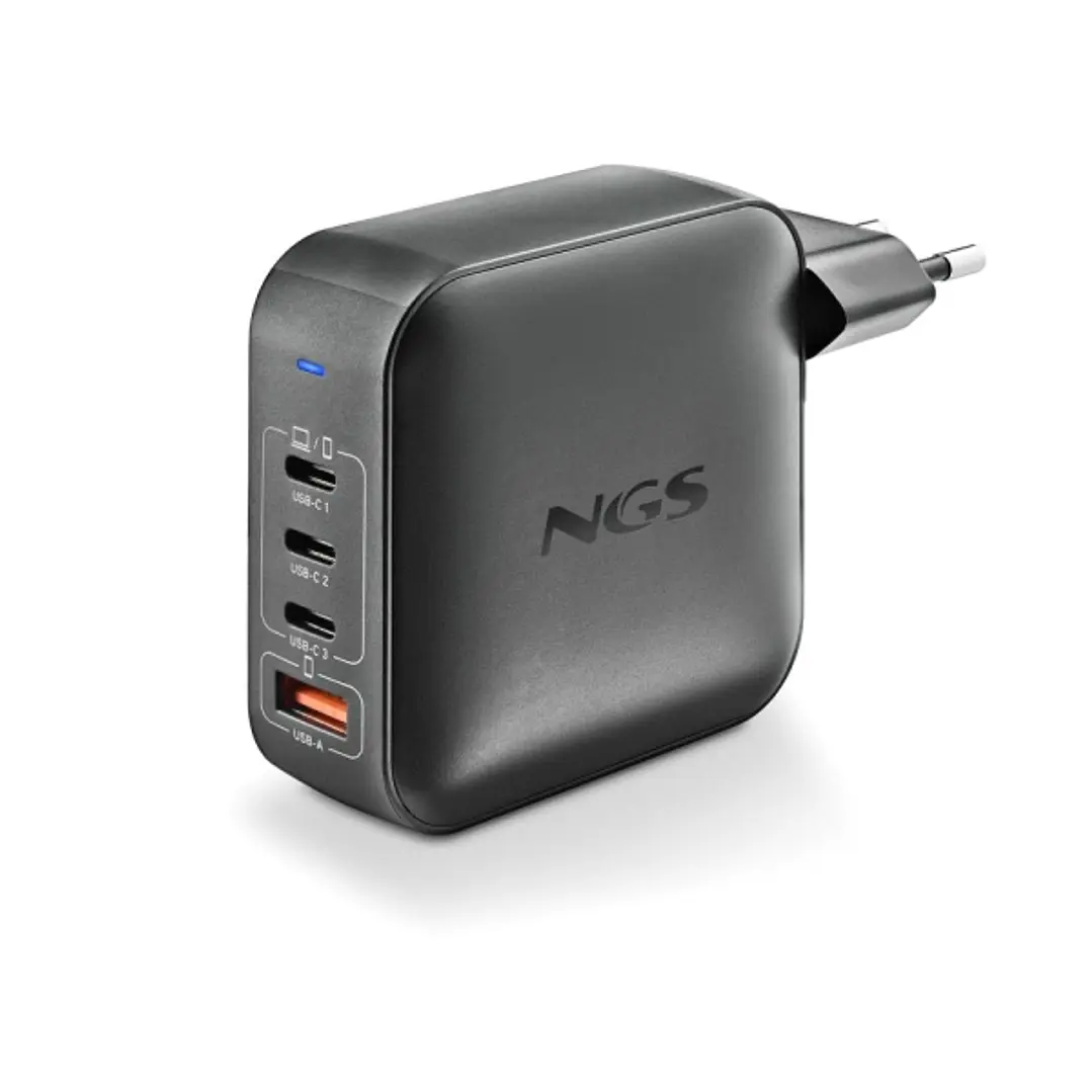 NGS Bud 160W Cargador GaN Universal de Pared 160W Ultrarapido - 3x USB-C PD & PPS, 1x USB-A QC 3.0 - Color Negro 1
