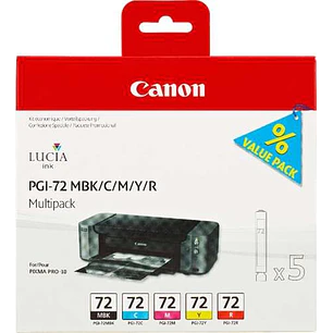 Canon PGI72 Pack de 5 Cartuchos de Tinta Originales - Negro Mate, Cyan, Magenta, Amarillo, Rojo - 6402B009