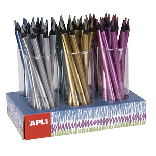Apli Jumbo Fluor Expositor de 108 Lapices Triangulares de Colores Metalicos - 5mm de Grosor - Mejor Sujecion y Mayor Superficie de Cobertura en un sol