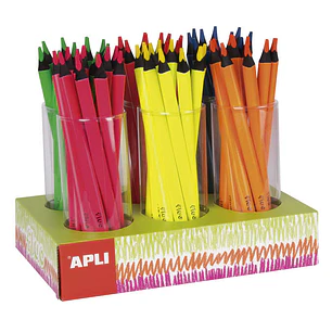 Apli Jumbo Fluor Expositor de 108 Lapices Triangulares de Colores Fluorescentes - 5mm de Grosor - Colores Fluorescentes Surtidos