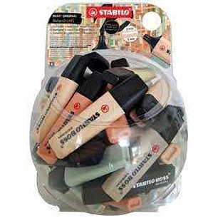 Stabilo Boss Naturecolors Expositor de 60 Marcadores - Trazo entre 2 y 5mm - Tinta con Base de Agua - Colores Siena, Beige, Ocre Oscuro, Gris Calido, 