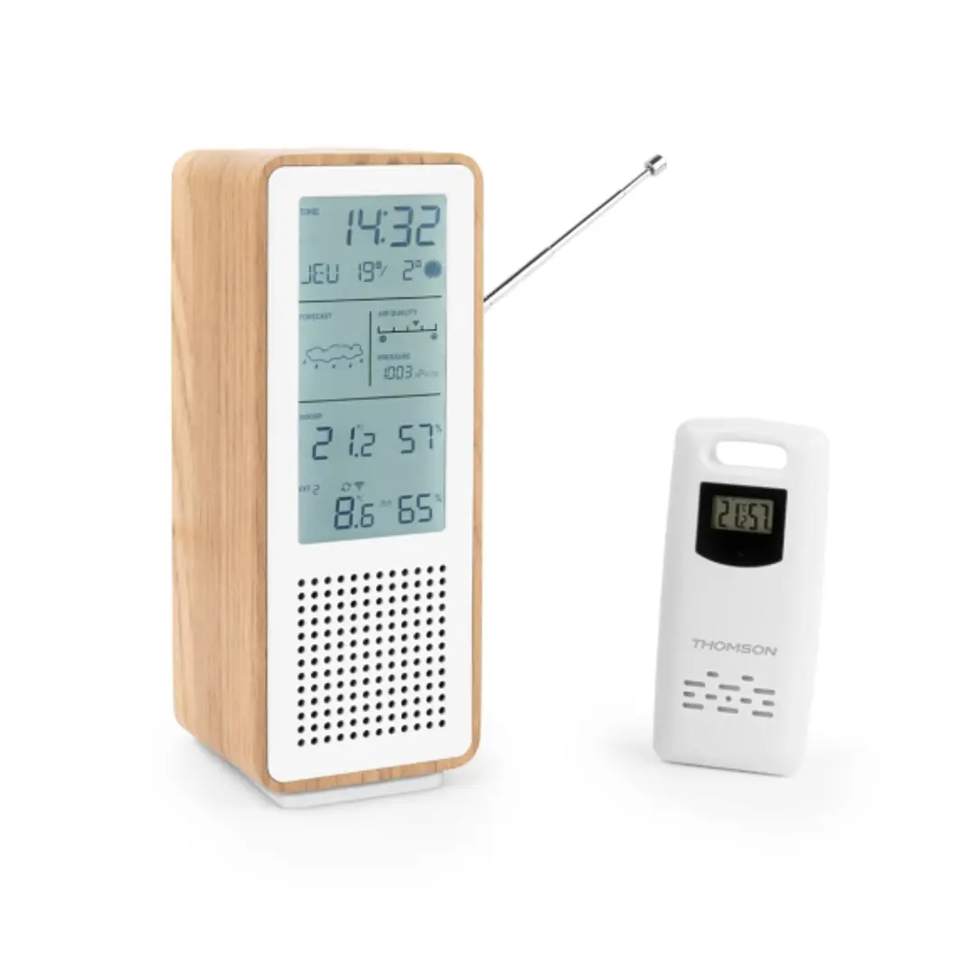 Thomson Altavoz Bluetooth con Estacion Meteorologica y Radio FM - Potencia Musical 15W - Pantalla Retroiluminada - Sonda Exterior Inalambrica - Color  1