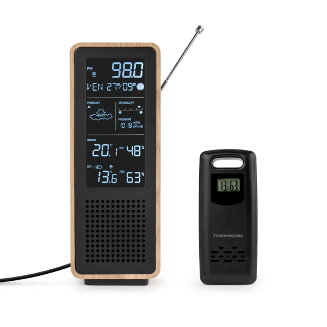 Thomson Altavoz Bluetooth con Estacion Meteorologica y Radio FM - Potencia Musical 15W - Pantalla Retroiluminada - Sonda Exterior Inalambrica - Color  1
