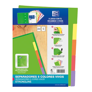 Oxford Strongline A4 Separadores 5 Posiciones - 4 Taladros - Cartulina 200gr - Colores Surtidos