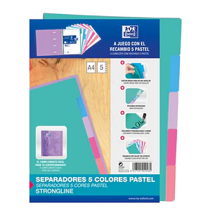 Oxford Strongline A4 Separadores 5 Posiciones - 4 Taladros - Cartulina 200gr - Colores Surtidos