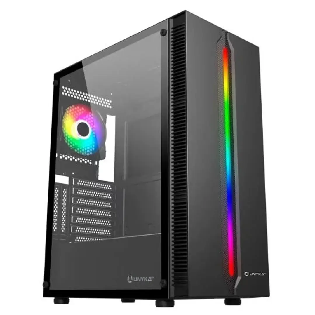 Unykach Armor Lumina Black Caja ATX, Micro ATX, Mini ITX - Lateral de Vidrio Templado - Iluminacion ARGB - 3.5