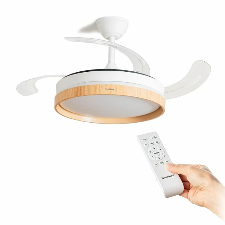 Innovagoods Woteez Ventilador de Techo con 4 Aspas Retractiles - 72W - 6 Velocidades - Luz LED - Accesorios de Montaje - Mando a Distancia - Temporiza 1
