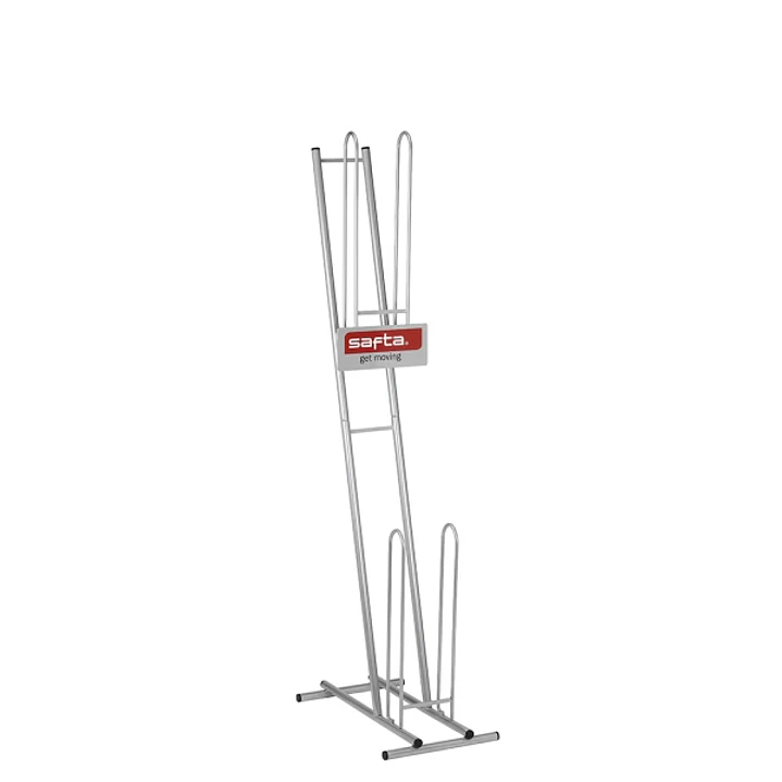 Safta Expositor de Carros Portamochilas - Ruedas Antivibracion - Sujecion Universal - Compacto Cerrado - Modelo Patentado. - 30x23x55cm - Color Acero 1