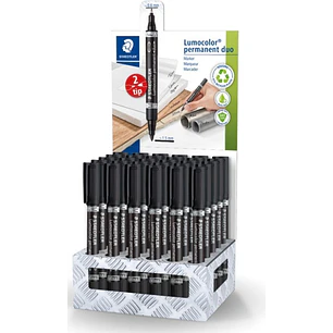 Staedtler Lumocolor 348 Expositor con 30 Rotuladores Permanentes de Doble Punta - Secado Rapido - Color Negro