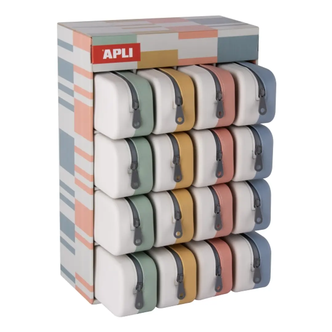Apli Up North Bicolor Expositor de 16 Estuches de Silicona Rectangulares Bicolor - Cremallera Repelente al Agua - Medidas 75x185x55mm - Colores Surtid 1