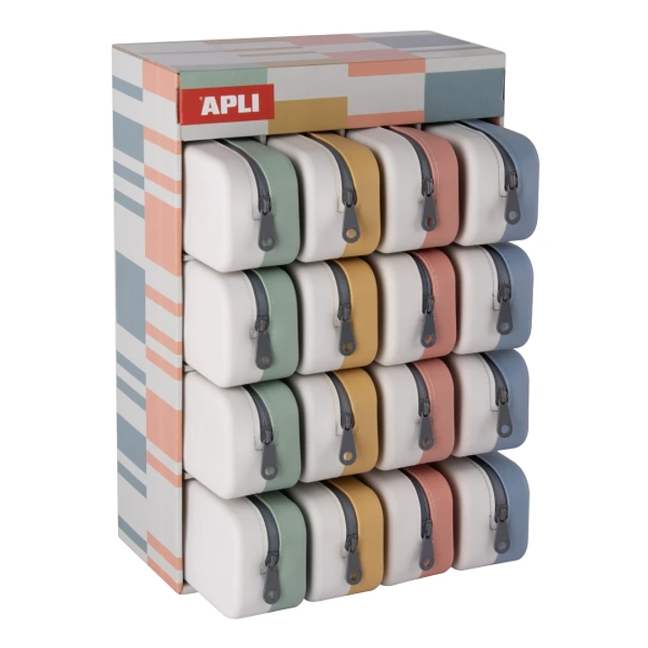 Apli Up North Bicolor Expositor de 16 Estuches de Silicona Rectangulares Bicolor - Cremallera Repelente al Agua - Medidas 75x185x55mm - Colores Surtid 1