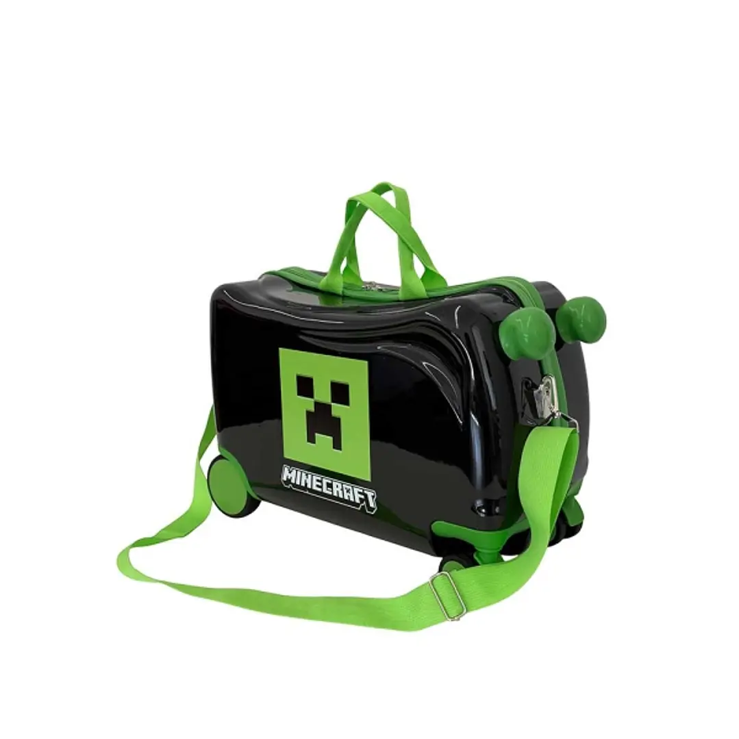Safta Minecraft Maleta Trolley Infantil - Reposapies - Bandolera Ajustable - Asas de Mano - Tiradores con Ranura para Candado - Interior Forrado - 44x 1
