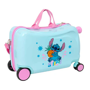 Safta Stitch Bright Maleta Trolley Infantil - Reposapies - Bandolera Ajustable - Asas de Mano - Tiradores con Ranura para Candado - Interior Forrado -