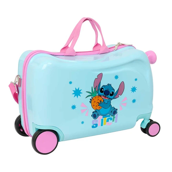 Safta Stitch Bright Maleta Trolley Infantil - Reposapies - Bandolera Ajustable - Asas de Mano - Tiradores con Ranura para Candado - Interior Forrado - 1
