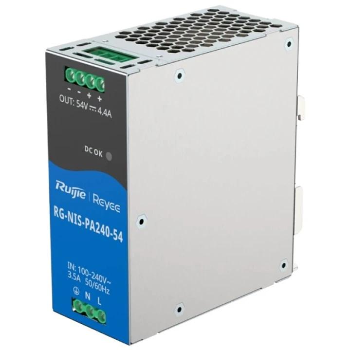 Ruijie RG-NIS-PA240-54 Fuente de Alimentacion Industrial - Potencia hasta 240W - Salida de 54V y 4.4A - Compatible con Riel Din - 240W - Color Acero 1
