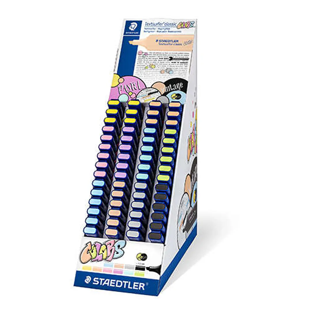 Staedtler Textsurfer Classic 364 Expositor de 60 Marcadores Fluorescentes - Punta Biselada 1 - 5 mm Aprox - Secado Rapido - Colores Surtidos 1