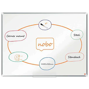 Nobo Premium Plus Pizarra Magnetica de Acero Lacado 1200x900mm - Montaje en Esquinas - Superficie de Borrado Facil - Color Blanco