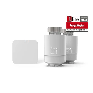 Hama Pack de 2 Termostatos de Radiador Inteligentes con Centralita - Temperatura Regulable - WLAN - Compatible con Asistente de Voz - Control con App 
