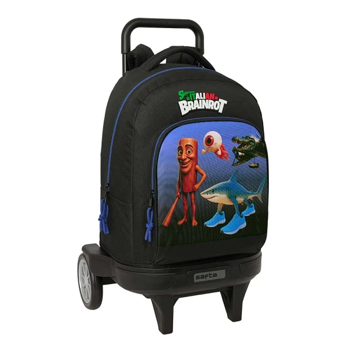 Safta Brainrot Mochila con Carro - Extraible - 33L - Portabotellas - Tarjeta de Identificacion Personal - Ruedas Antivibracion - Doble Tirador - Asa - 1
