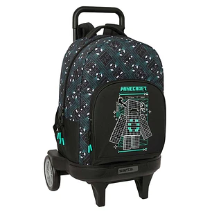 Safta Minecraft Screen Mochila con Carro - Extraible - 33L - Portabotellas - Tarjeta de Identificacion Personal - Ruedas Antivibracion - Asa de Mano -