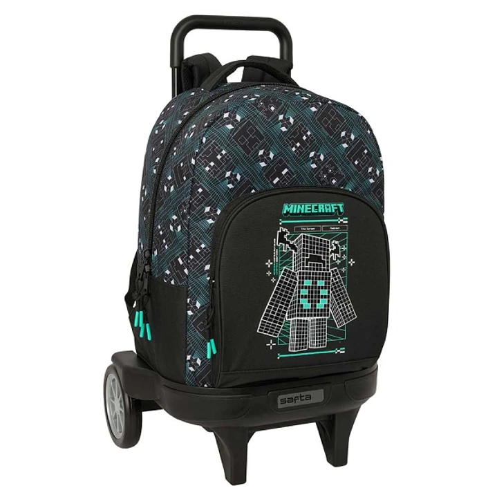 Safta Minecraft Screen Mochila con Carro - Extraible - 33L - Portabotellas - Tarjeta de Identificacion Personal - Ruedas Antivibracion - Asa de Mano - 1