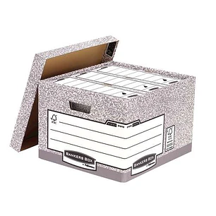 Fellowes Bankers Box Contenedor de Archivos Folio - Montaje Automatico Fastfold - Carton Reciclado Certificacion FSC - Color Gris