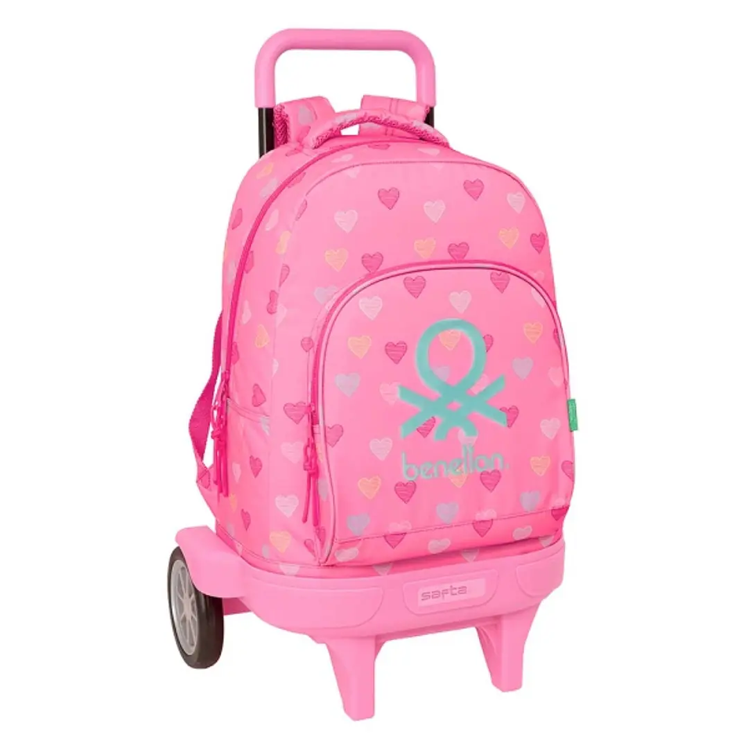 Safta Benetton Heart Mochila con Carro - Bolsillo Frontal - Portabotellas - Hombreras Acolchadas - Asa Acolchada - Tarjeta ID - Ruedas Antivibracion - 1