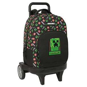 Safta Minecraft Mochila con Carro - Extraible - Bolsillo Frontal - Ruedas Antivibracion - Asa Acolchada Superior - Carro de Polipropileno - Base Refor
