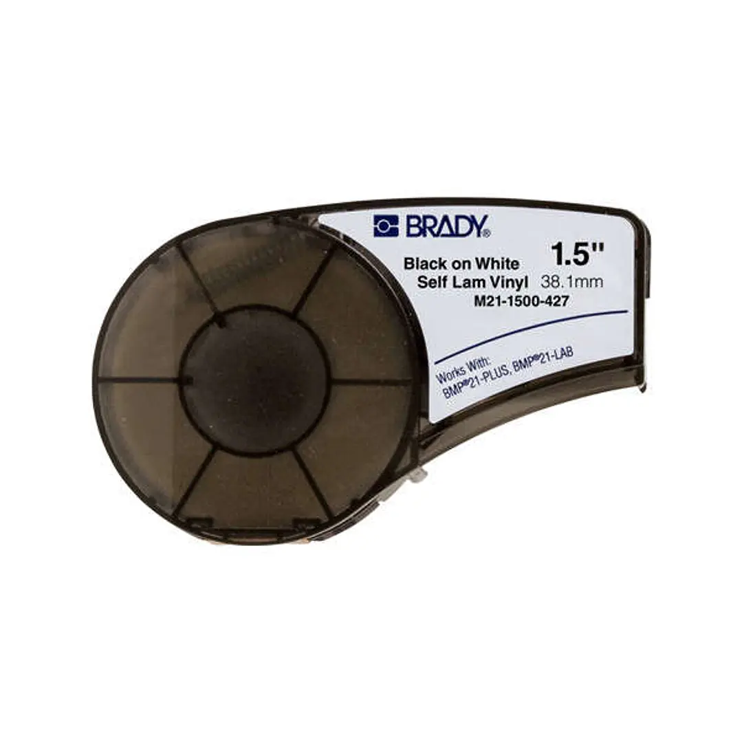 Brady M21-1500-427 Cinta de Etiquetas Original de Vinilo envolventes y autolaminables - Texto negro sobre fondo blanco - Ancho 38.1mm x 4.30 metros 1