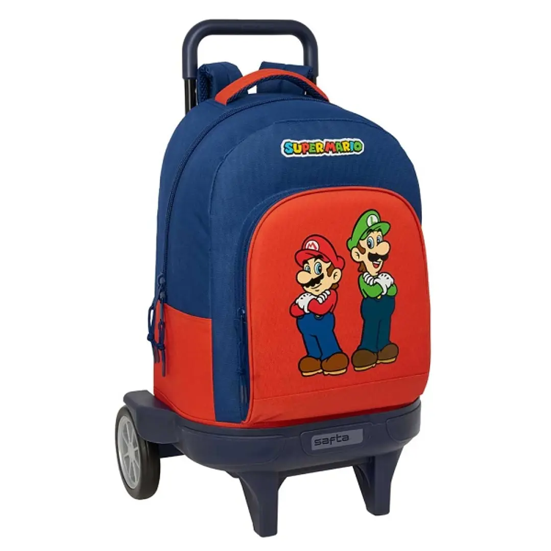 Safta Super Mario Mamma Mia Mochila con Carro - 33L - Ruedas Antivibracion - Bolsillo Frontal - PVC - Hombreras Acolchadas - Extraible - Portabotellas 1