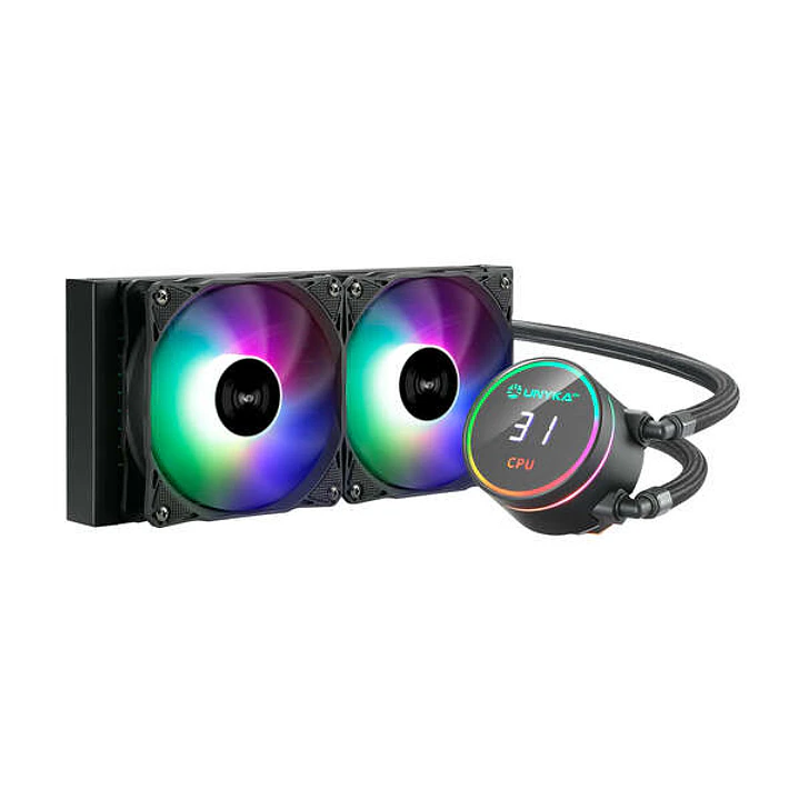 Unykach Aquastorm 240 Kit de Refrigeracion Liquida - 2 Ventiladores de 120mm - Iluminacion RGB - Visualizacion Temperatura CPU - Tubo de 335mm 1