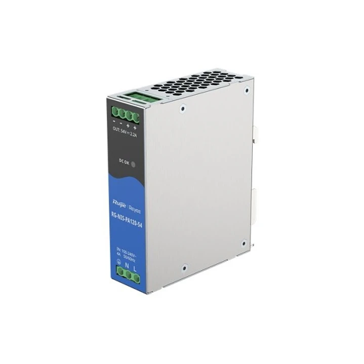 Ruijie RG-NIS-PA120-54 Fuente de Alimentacion Industrial - Potencia hasta 120W - Salida de 54V y 2.2A - Compatible con Riel Din - 120W - Color Acero 1