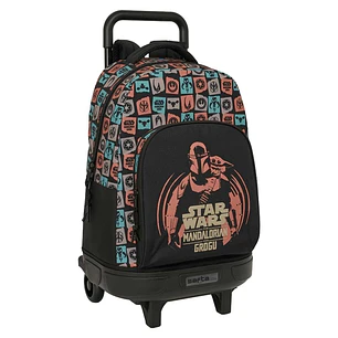 Safta Mandalorian and Grogu Mochila con Carro - Extraible - 33L - Portabotellas - Tarjeta de Identificacion Personal - Cremallera con Doble Tirador - 