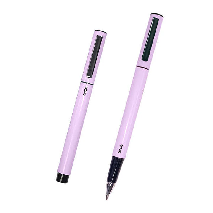 Dohe Boligrafos Elegantes de Metal Ligero - Cuerpo Ovalado Morado Ergonomico - Capucha con Clip - Fabricados en Aluminio - Tinta Azul 1
