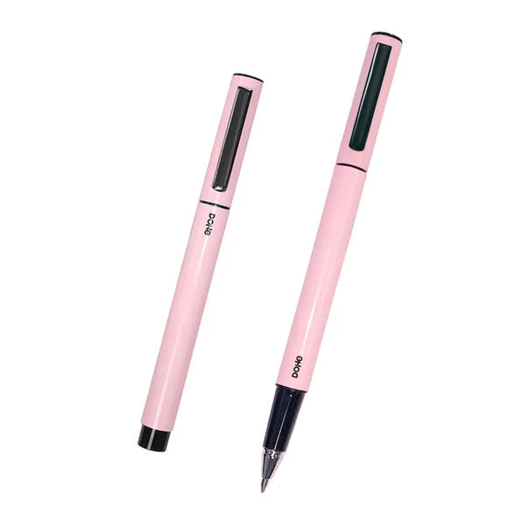 Dohe Boligrafos Elegantes de Metal Ligero - Cuerpo Ovalado en Rosa - Ergonomicos y Deslizamiento Perfecto - Capucha con Clip a Juego - Fabricados en A 1