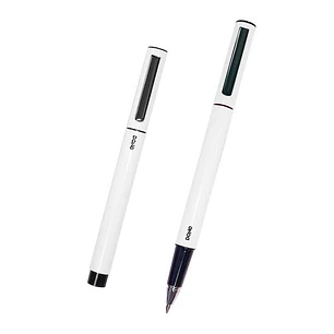 Dohe Boligrafos Elegantes de Metal Ligero - Cuerpo Ovalado Blanco - Ergonomicos y Deslizamiento Perfecto - Capucha con Clip - Fabricados en Aluminio -