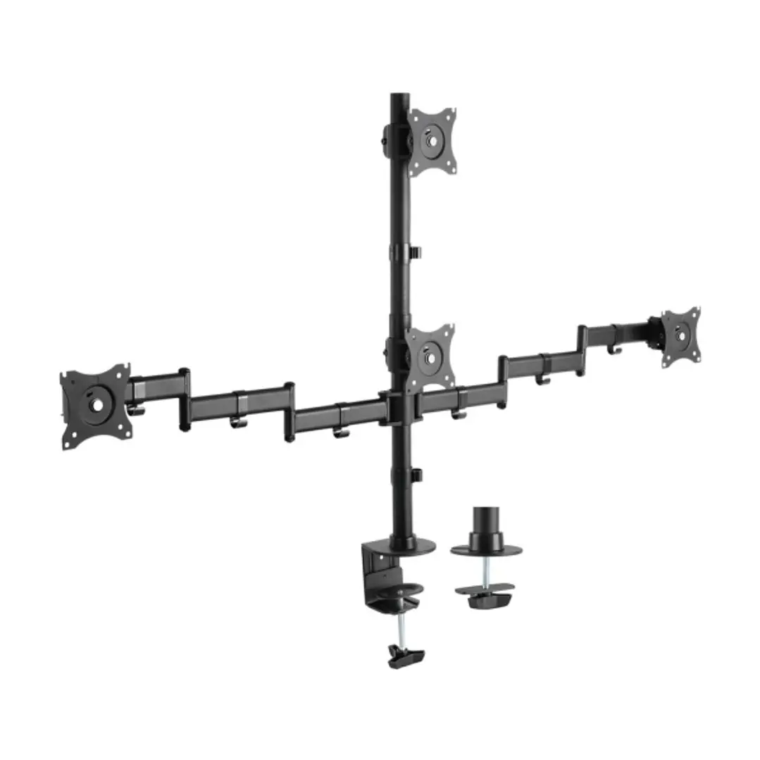 Aisens Soporte de Mesa Eco Giratorio e Inclinable para 4 Monitores 10Kg (4 Pivotes - 2 Brazos) de 13-27