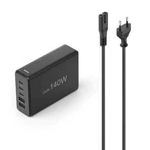 Hama Estacion de Carga USB - 3x USB-C - 2x USB-A - Cable 1.5m - Power Delivery - Qualcomm - GaN - 3.1x10.1x7cm - Color Negro