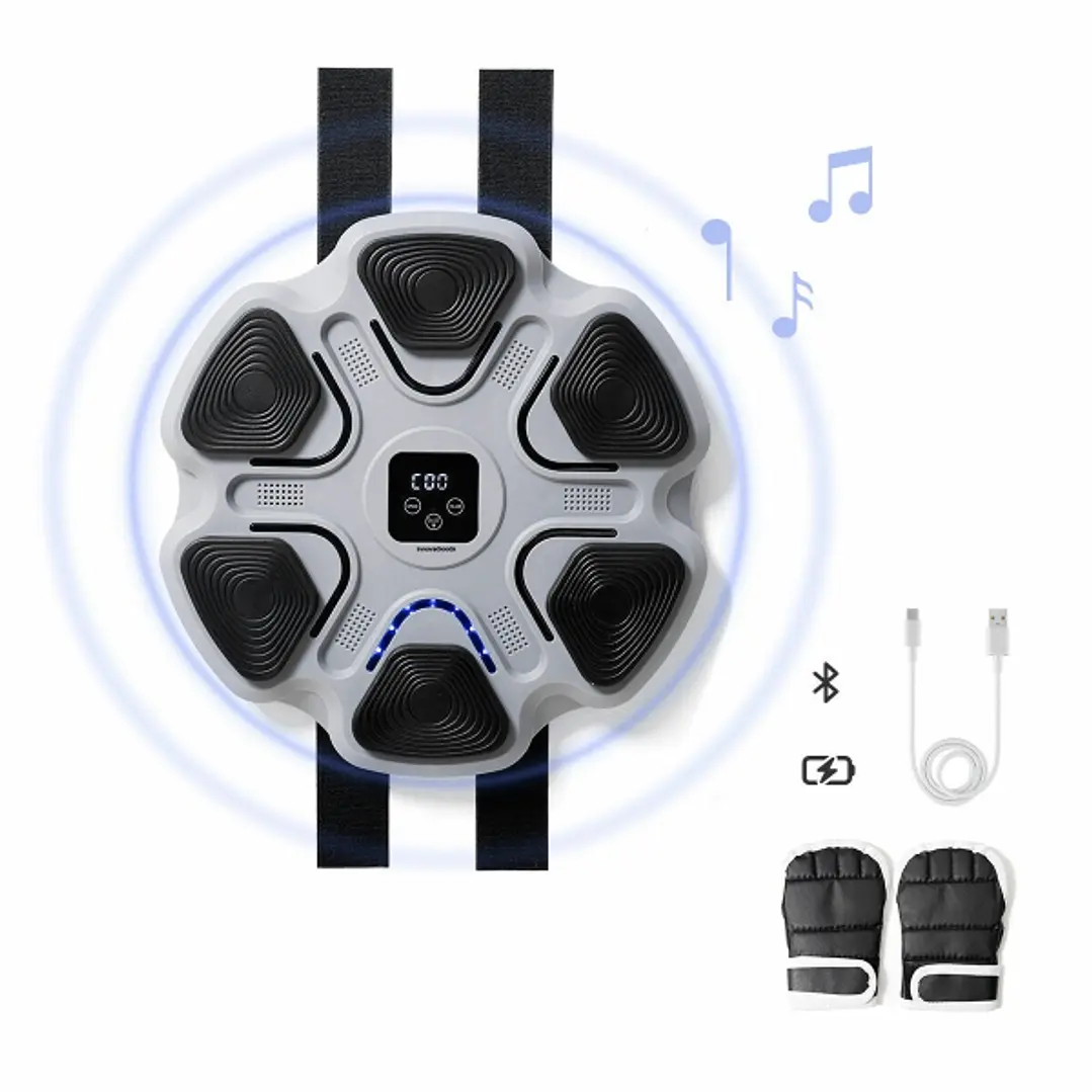 Innovagoods Beatfist Maquina de Boxeo Musical con 6 Paneles - Bluetooth - Pantalla Digital - Luces LED - Guantes Incluidos - 9 Velocidades - 37.5x37.5 1