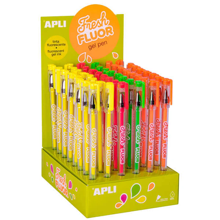 Apli Gel Pen Fresh Fluor - 48 Boligrafos de Tinta Gel Fluorescente - Secado Rapido y Larga Duracion - Grueso de Escritura de 1mm 1