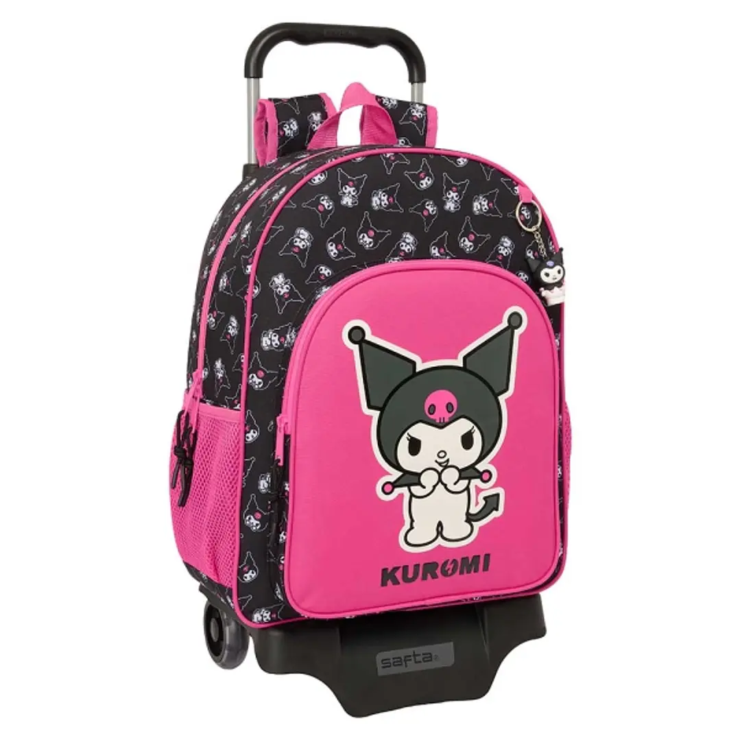 Safta Kuromi Mochila con Carro - Portabotellas - Doble Tirador - Ergonomia Acolchada - Mochila Extraible - Ruedas de Goma - 21L - 330x140x420mm - Colo 1