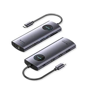 Vention Estacion de Docking 10 en 1 - 100W - Cable USB-C de 15cm Integrado - 2xHDMI 4K - Ethernet RJ45 - Displayport - USB-C - Tarjeta TF - SD - 3xUSB