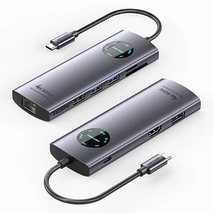 Vention Estacion de Docking 9 en 1 - 100W - Cable USB-C de 15cm Integrado - HDMI 4K - Displayport - Ethernet RJ45 - USB-C - Tarjeta TF - SD - 3xUSB-A 